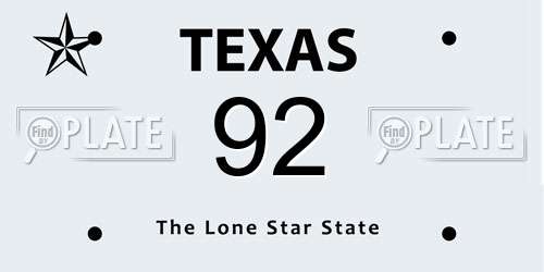 92 Texas License Plate