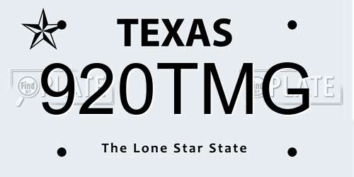 920TMG Texas License Plate
