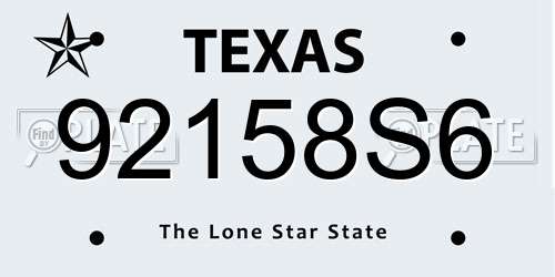 92158S6 Texas License Plate