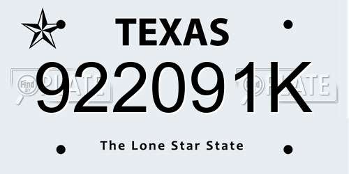 922091K Texas License Plate
