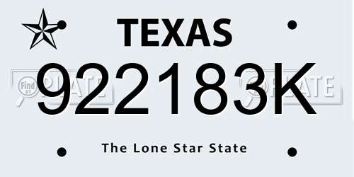 922183K Texas License Plate