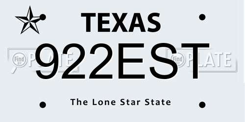 922EST Texas License Plate