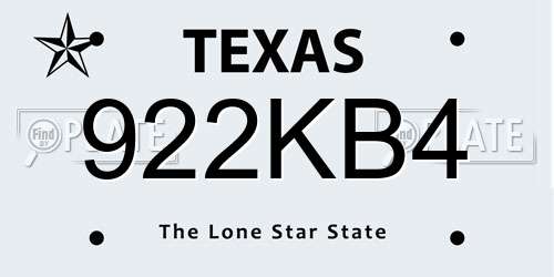 922KB4 Texas License Plate