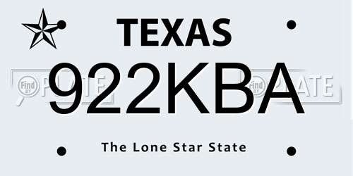 922KBA Texas License Plate