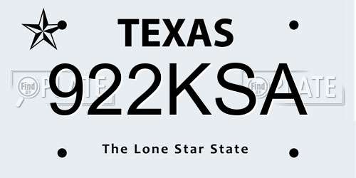 922KSA Texas License Plate