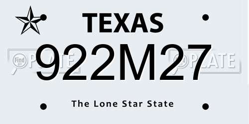 922M27 Texas License Plate