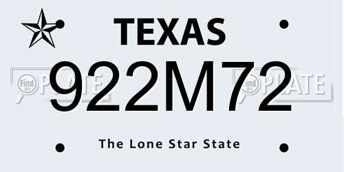 922M72 Texas License Plate