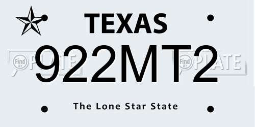 922MT2 Texas License Plate