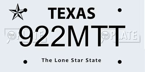 922MTT Texas License Plate