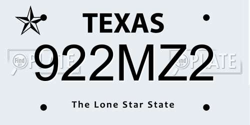 922MZ2 Texas License Plate