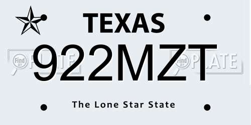 922MZT Texas License Plate