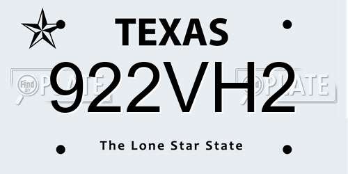 922VH2 Texas License Plate