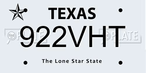 922VHT Texas License Plate