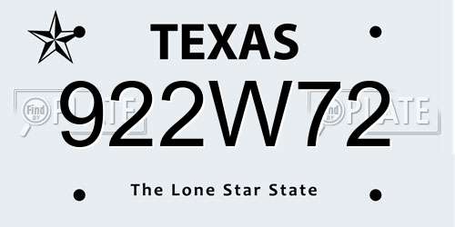 922W72 Texas License Plate