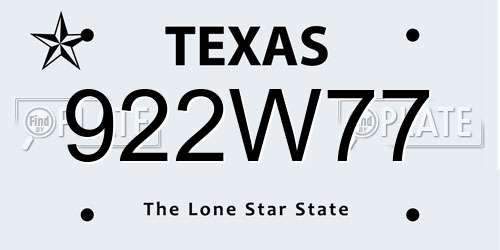 922W77 Texas License Plate