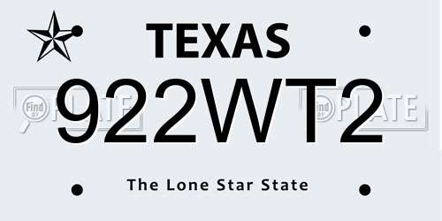 922WT2 Texas License Plate