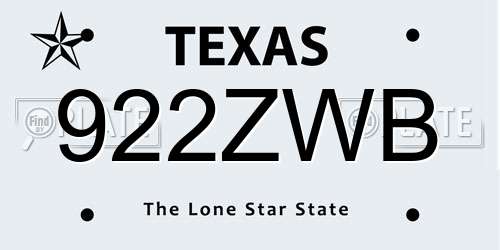 922ZWB Texas License Plate