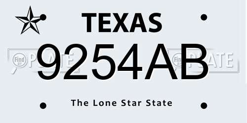 9254AB Texas License Plate