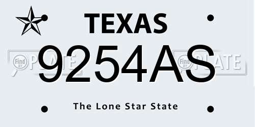 9254AS Texas License Plate