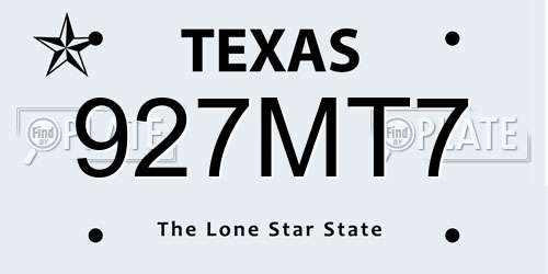 927MT7 Texas License Plate