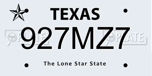 927MZ7 Texas License Plate