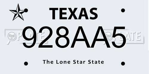 928AA5 Texas License Plate
