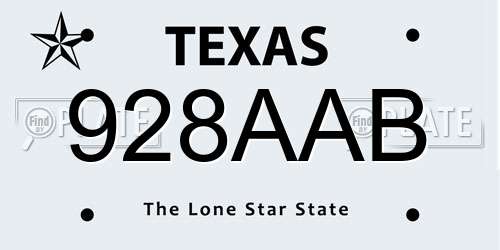 928AAB Texas License Plate