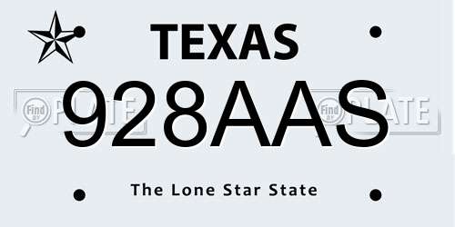 928AAS Texas License Plate