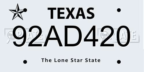92AD420 Texas License Plate