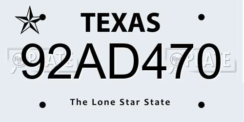 92AD470 Texas License Plate