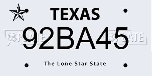 92BA45 Texas License Plate