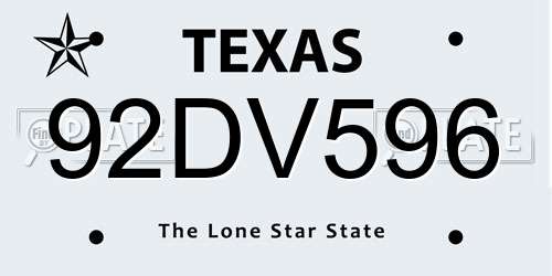 92DV596 Texas License Plate