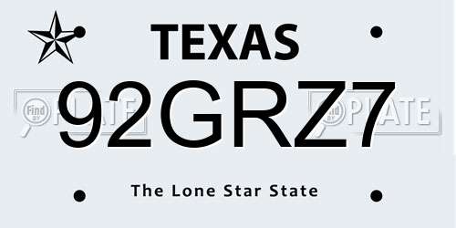 92GRZ7 Texas License Plate