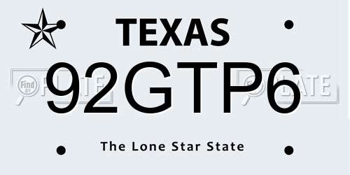 92GTP6 Texas License Plate