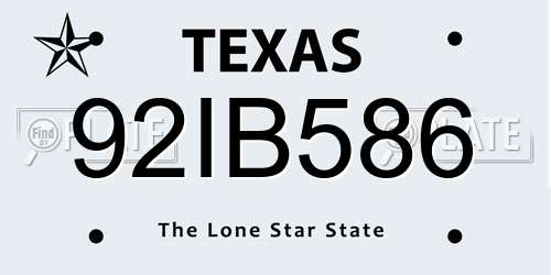 92IB586 Texas License Plate