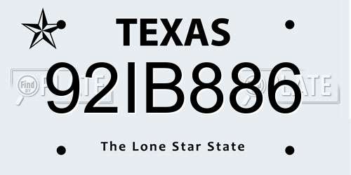 92IB886 Texas License Plate