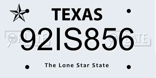 92IS856 Texas License Plate