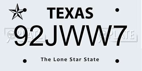 92JWW7 Texas License Plate