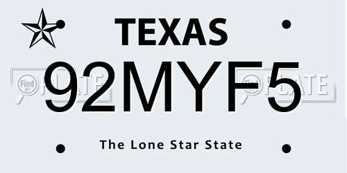 92MYF5 Texas License Plate