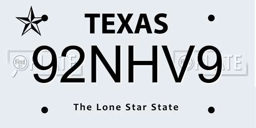 92NHV9 Texas License Plate