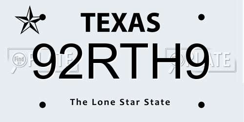 92RTH9 Texas License Plate