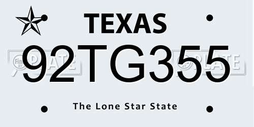 92TG355 Texas License Plate