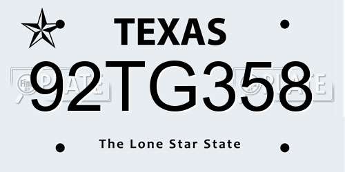 92TG358 Texas License Plate
