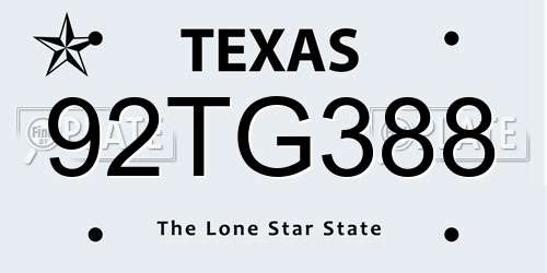 92TG388 Texas License Plate