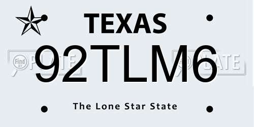 92TLM6 Texas License Plate
