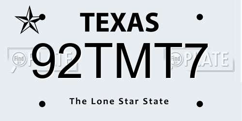 92TMT7 Texas License Plate