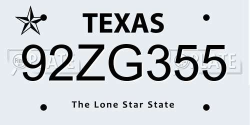 92ZG355 Texas License Plate