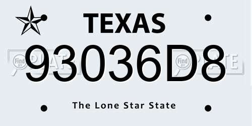 93036D8 Texas License Plate