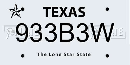 933B3W Texas License Plate