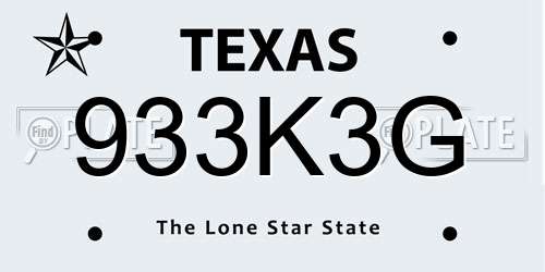 933K3G Texas License Plate